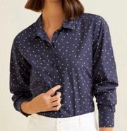 Navy Polka Dot Organic Cotton Long Sleeve Button Up Shirt Women’s 0