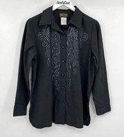 Bob Mackie Wearable Art Black Long Sleeve Button Up Sequin Design Women's Small