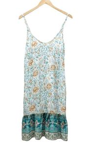 NWT Cupshe Ruffle Hem Blue Floral Print Boho Slip Dress Swim Cover Sz Medium NEW