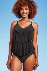 Tiered Tankini Top - Women’s Size XL - Black Ruffled Swim Top 