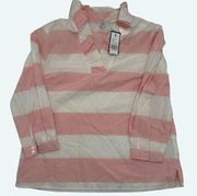 Crown & Ivy Pink Striped Ruffle Neck Long Sleeve Cotton Pullover NWT Small