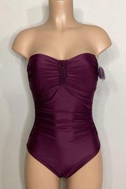 New. Plum bandeau ruched swimsuit. Small(6)