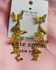 Kate Spade Social Butterfly Drop Earrings Gold tone New