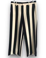 Alice + Olivia Black White Stripe Wide Leg Pants High Waist Crop Ankle Size 6