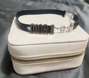 DIOR BEE CALFSKIN LEATHER BRACELET Double Wrap Black & Silver