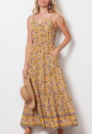 Evereve Collette Floral Tiered Maxi Dress Yellow Size XS