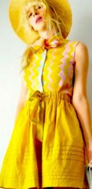 Anthropologie Odille Parallels Pleated Skirt Size XS EUC Mustard Yellow