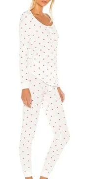 NWT Revolve Plush Thermal Heart Pajama Scrunchie Set in White Red