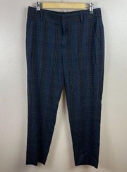 Vince Plaid Ankle Pants Size 6 Blue Work Career Office Dark Academia Preppy