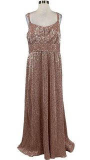 Women's Formal Dress Size 16 Rose Gold Sequined Sleeveless Long Gown