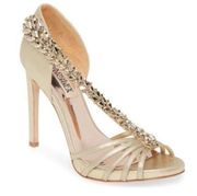 Badgley Mischka Emma Crystal Strap Sandal Platino Suede Size 6.5 Embellished