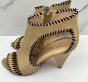 Loeffler Randall Women's Leather Peep Toe Cutout Sandals Neutral Tan Size 7.5