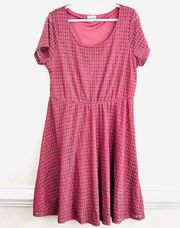 Siren Lily Pink Lacy Overlay with Satin Lining Short Sleeve Dress ~ Plus Size 2X