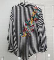 Striped Floral Embroidered Top