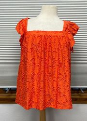 LC Lauren Conrad NWT Coral Ruffled Sleeve Square Neck Cross Back Top Size Large