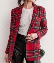 English Factory Tartan Plaid Long Sleeve Single Button Blazer Red Women's Small