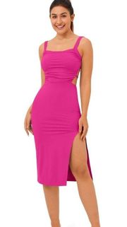 Halara Ruched Crisscross Lace Up Split Bodycon Dress -Fuchsia Fedora- size S