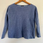 J. McLaughlin Blue Ribbed 100% Cashmere Boat Neck Sweater Small