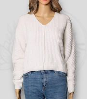 Pink Rose Chenille Sweater Metallic Lurex Ribbed Knit Cropped White Size M