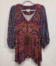 Maeve Anthropologie womens knit tunic floral print balloon sleeve blouse size M