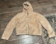 Tan Teddy Circle Zipper Hooded Jacket Size Medium