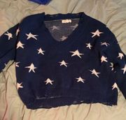 Navy Blue V Neck Star Sweater