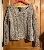 Tan Cream Metallic Shimmer Open Knit Sweater $229 EUC XS