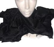 NWT Nordstrom Long Black Semi Sheer Fringe Hem Scarf ~