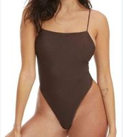 NWT Good American Chocolate Brown 90s Rib One-Piece Swimsuit - Size 4