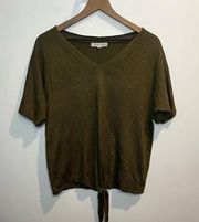 Women’s | Olive + Oak Dark Green Front Tie Short Sleeve Shirt | Large