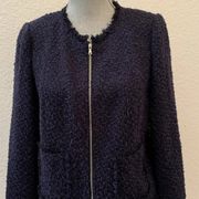 Rebecca Taylor Fringe Tweed Jacket Blazer 10 Medium M Black Dark Purple RARE HTF