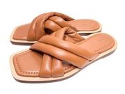 Lafayette 148 Shoes Size 6.5 Donne Slide Sandal 100% Leather Puffy Cognac Brown
