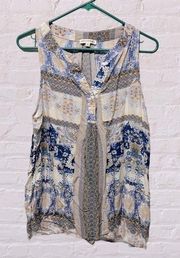 Artisan Ny bohemian printed floral sleeveless blouse top L