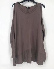 Culture Phit Size S Oversize Lounge Tunic Top Cold Shoulder Brown Long Sleeve