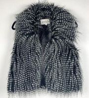 Black Speckled Faux Fur Ostrich‎ Vest Vegan Sz Small Retails $128