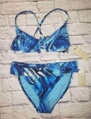 Parker NEW Peyton &  Women's Size Large Blue Tie-Dye 2pc Bikini Swimsuit Set