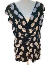 Ark & Co Floral Embroidered Cocktail Romper Size‎ Medium Black Cream Jumpsuit