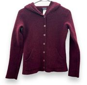 Patagonia 100% Cashmere Burgundy Red Button-Front Hooded Sweater Cardigan Sz XS