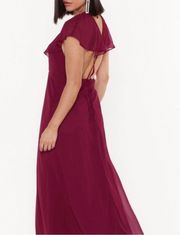 Wrap Back Ruffle Sleeve Maxi Dress in Burgundy - 4