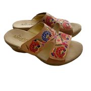 New Alegria LIN-647N Embroidered Leather Wedge Slip Pink Floral Slide Sandal-40