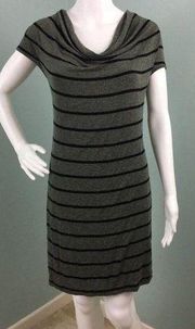 NWT Women's Splendid Green Black Stripes Cap Sleeve Drape Neck Dress Sz L Large
