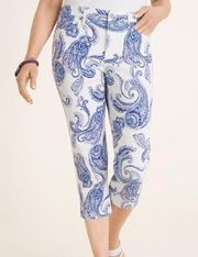 NYDJ for Chico’s Cool Control Paisley Blue and White Crop Jeans