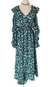 MISA Los Angeles Floral Ruffle Cold Shoulder Tiered Maxi Dress size medium M