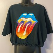 Vintage Rolling Stones Band Cropped fringe knotted T-shirt size XL