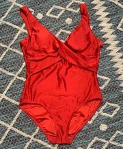 Tahari red v-neck swimsuit. Runs like a large. New.