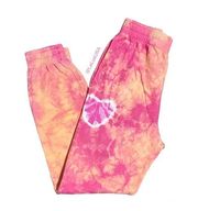 NWT FRANKIES BIKINIS Aiden Sweatpants Joggers in Pink Sherbet Tie Dye, Size L