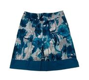 Ann Taylor Pleated Blue Grey Floral Watercolor Skirt Size 4 Pockets Side Zip