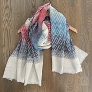 Vintage  Scarf Silk / Cashmere in Classic Chevron Weave Tan, Blue, Red