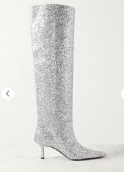 Alexander Wang Viola Glittered Leather Knee Boots 37 1/2 NWOB