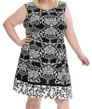 Sandra Darren black and white patterned sleeveless dress Size 14W EUC